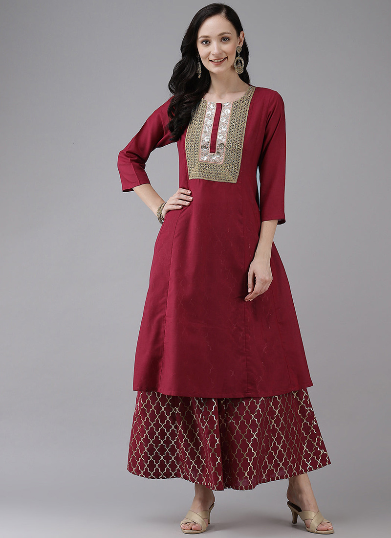 Black Kurta & Persian Print Sharara Set