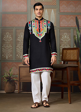 Poised Beige Viscose Silk Embroidered Sequins Thread Kurta