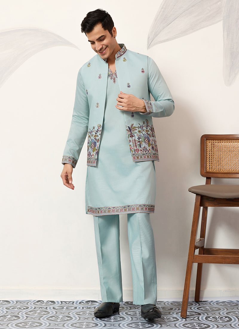 Polished Pista Green Viscose Silk Embroidered Sequins Thread Bandi Set Wedding Wear