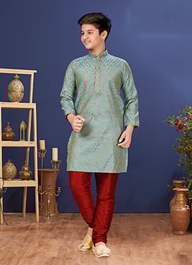 Powder Blue Jacquard Silk Kurta Pyjama