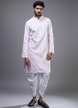 Powder Pink Silk Embroidered Kurta Pyjama