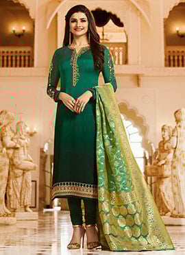 Prachi Desai Green Embroidered Straight Suit