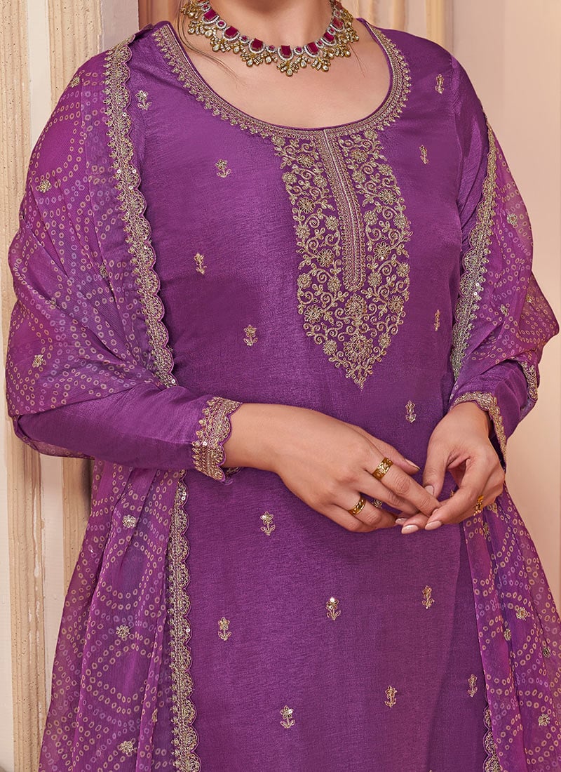 Prachi Desai Lavender Organza Embroidered Sharara Suit