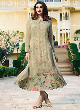 Prachi Desai Light Green Printed Layered Kurti
