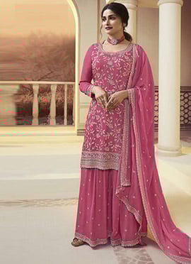 Prachi Desai Radiates Elegance in a Pink Chinon Embroidered Pakistani Suit