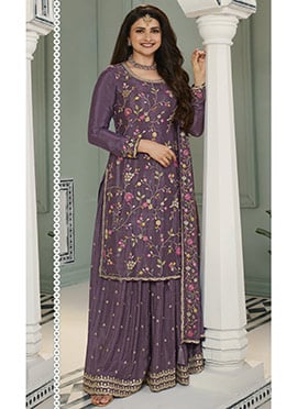 Prachi Desai Shines in Exquisite Sequins Embroidered Purple Sharara Suit