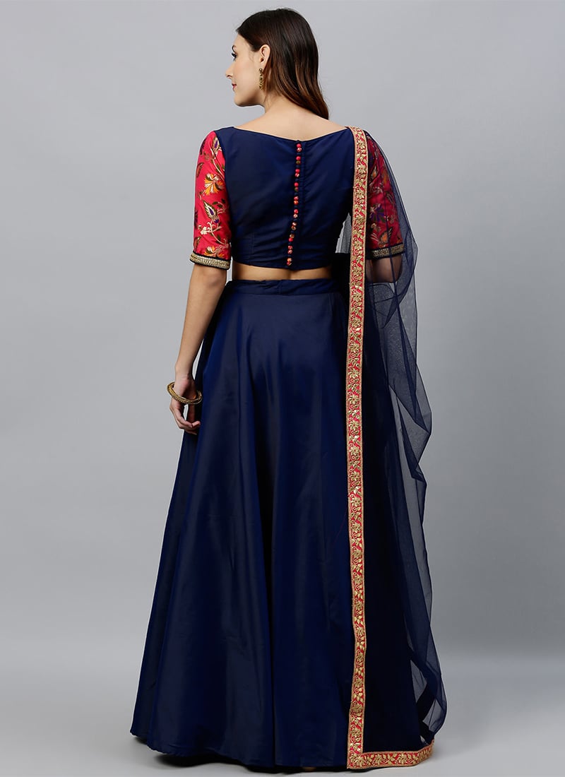 Shop Blue Elbow Sleeves Embroidered Lehenga Set Ready to wear dresses