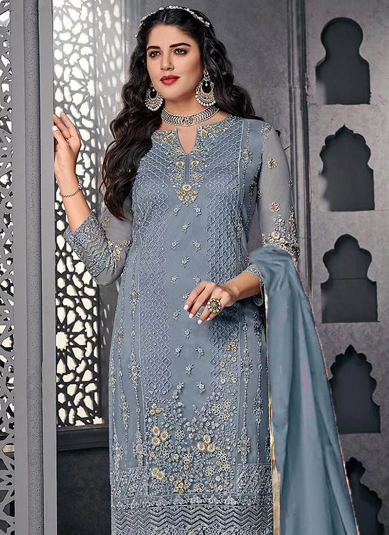 Buy Grey Embroidered Straight Pant Suit After Six Wear, Embroidered