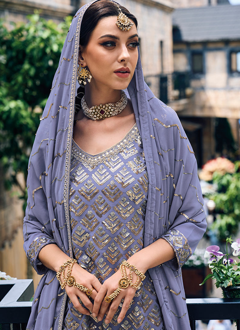Lavender Palazzo style Suit Faux Georgette main image 1