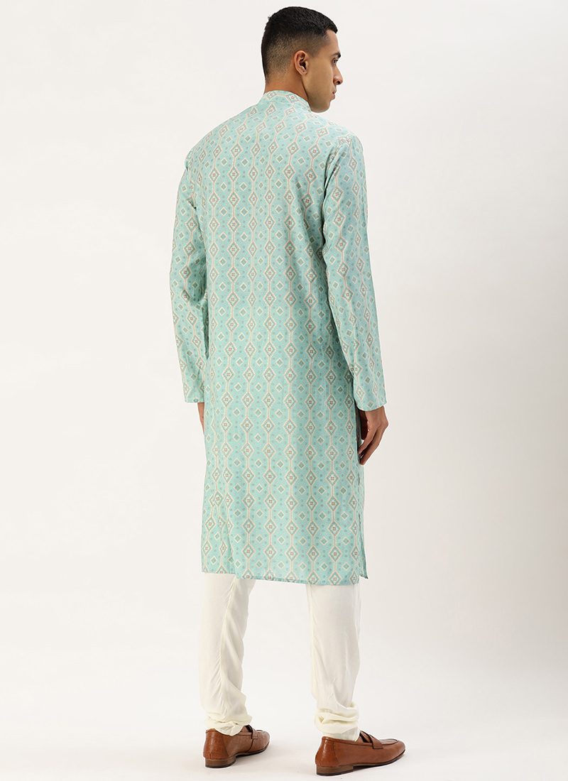 White Printed Straight Kurta Trousers set