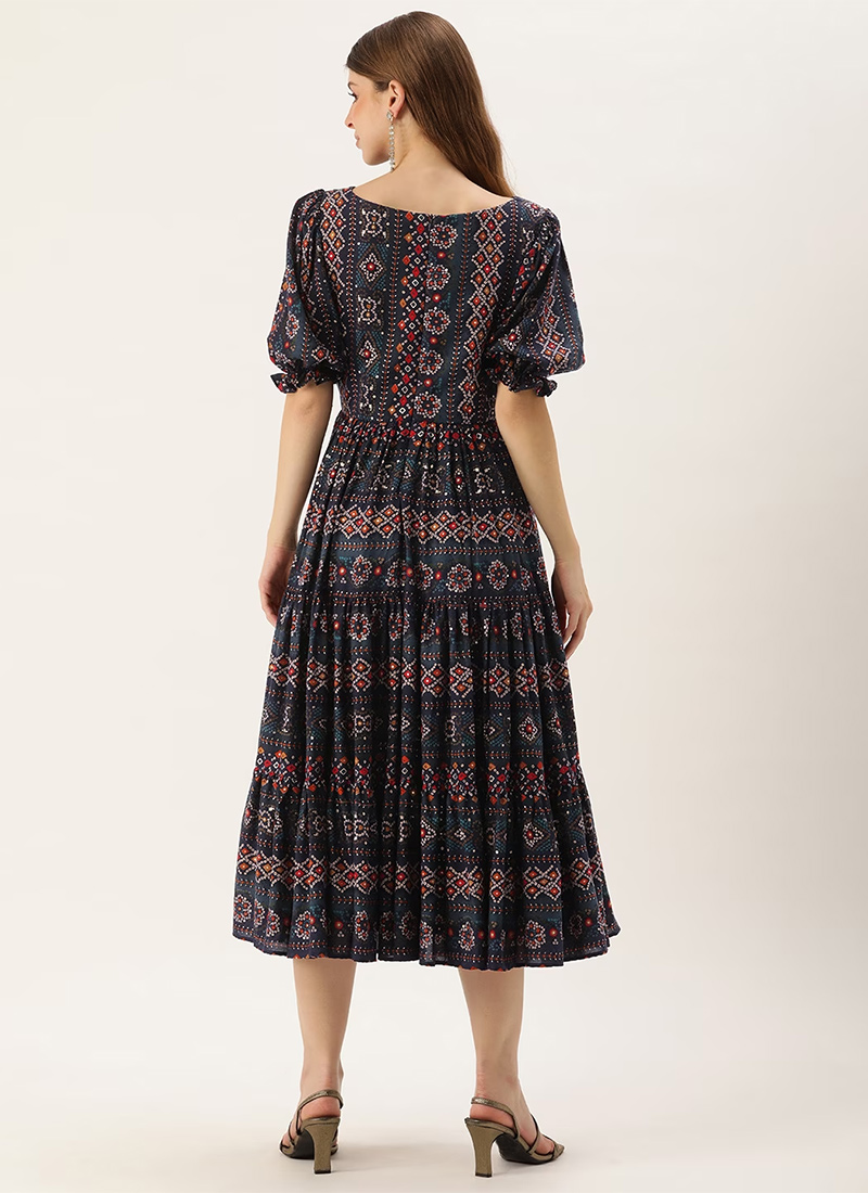 Maxi Boy Blue Embroidered Woven Viscose Dress BCVL-25V039 - Trenton main image 1