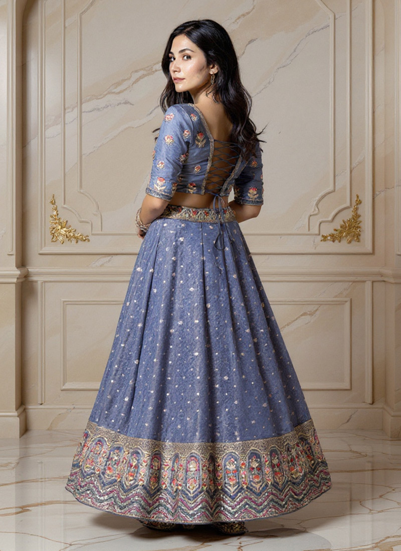 WEDDING SPECIAL NATURAL SILK SEQUINS AND THEREAD EMBROIDERED LEHENGA CHOLI WITH DUPATTA (TT14)