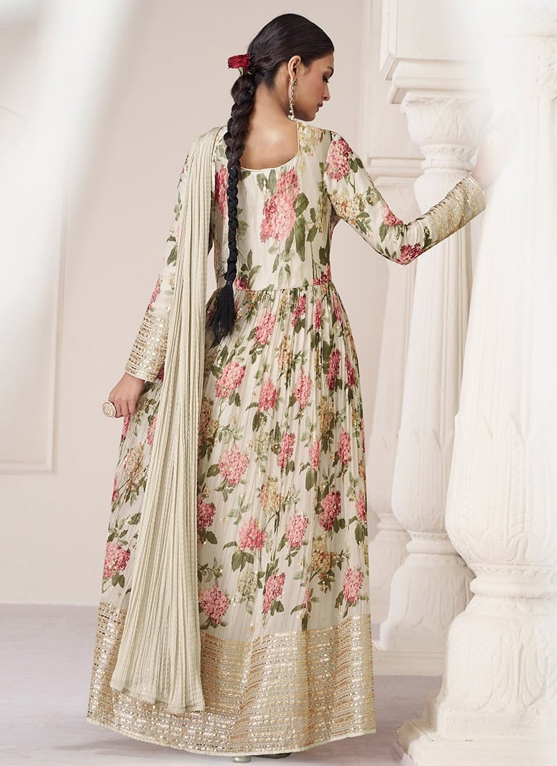 Navy Blue & Off-White Printed Anarkali Kurta For Women | Indo Western Dress