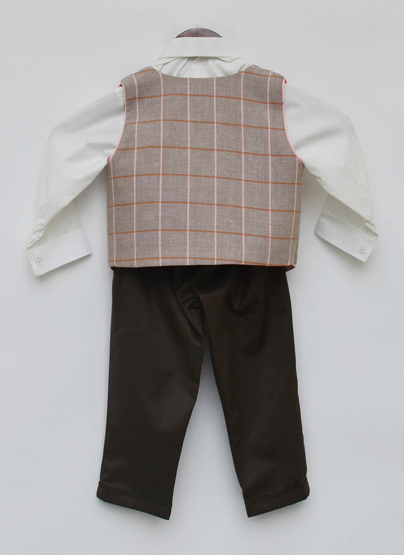 Buy Dusty Brown Waist Coat with White Shirt and Brown Pant Online at