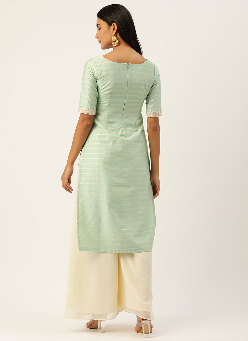 Green - Straight Cotton Jacquard Kurta for women 07 main image 0