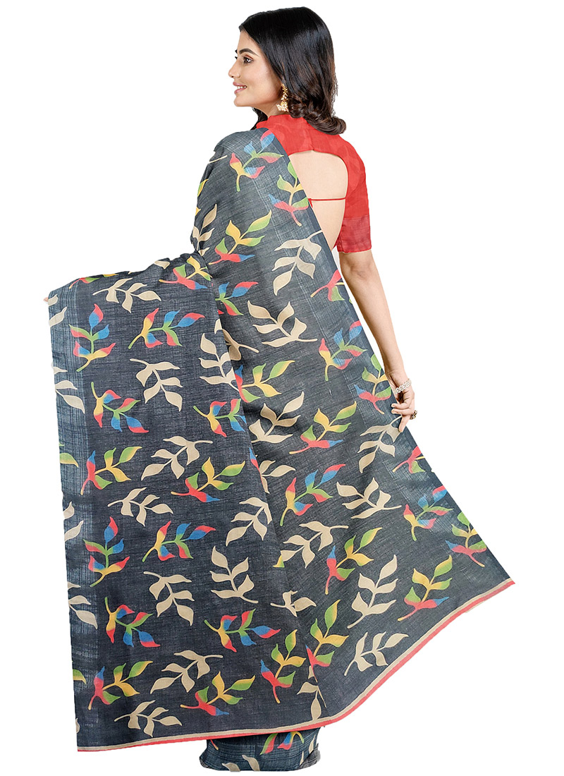 Red-Grey Linen Cotton Saree main image 0