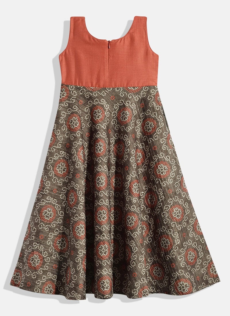 Girls Below Knee Length Sleeveless Dress - Grey