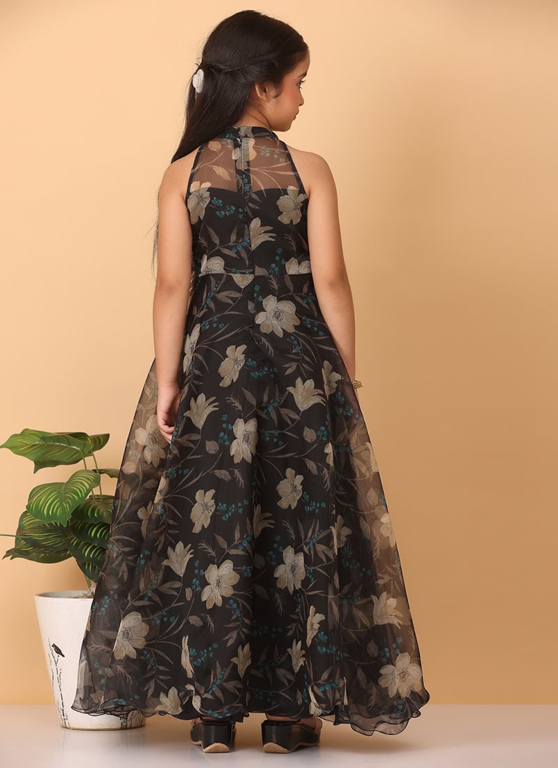 Girls Satin Floral Party Dress with 3D Flower Detail | Premium Kids Festive Wear