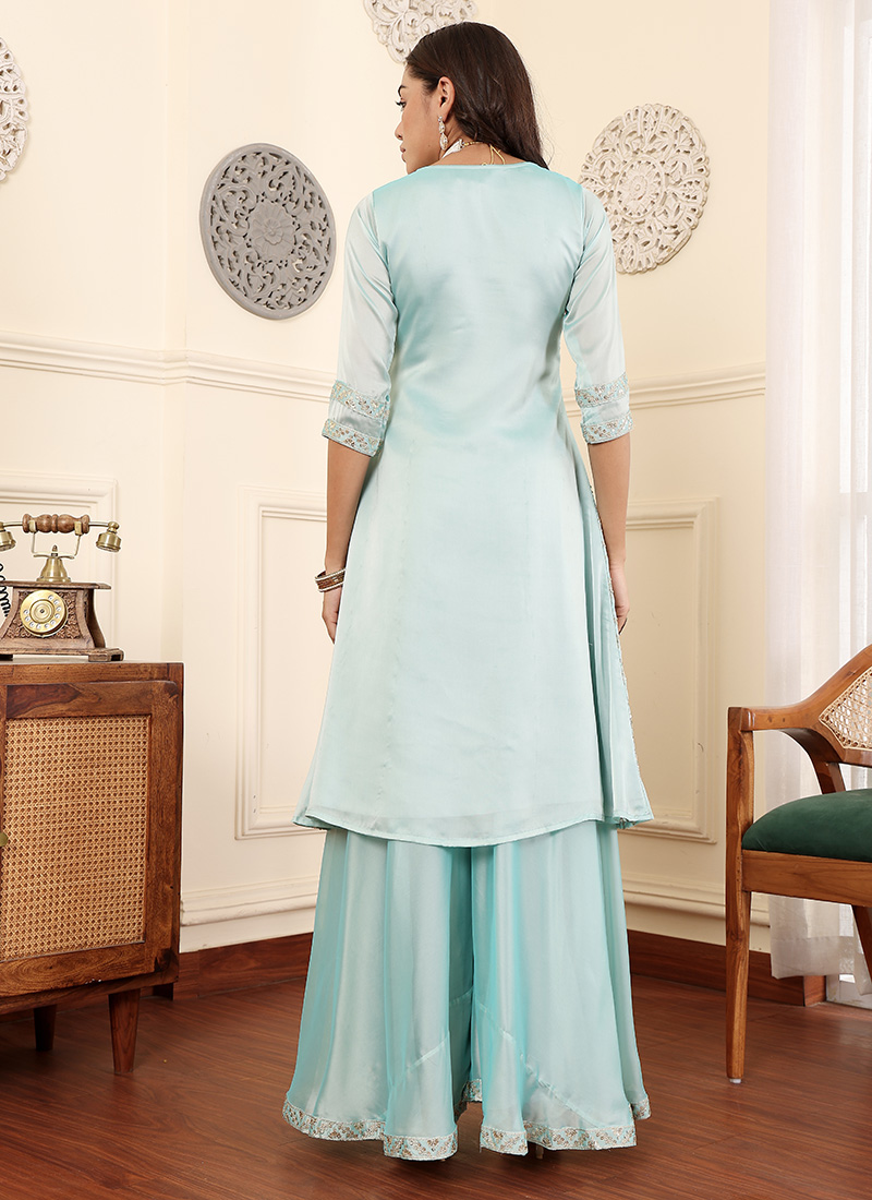 Shop Light Blue Rangoli Silk Embroidered Palazzo Suit Festive Wear in ...