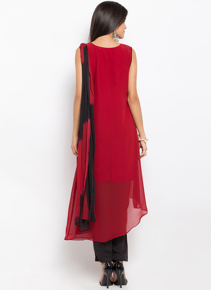 Buy Maroon Asymmetrical Straight Pant suit, Patch Work, anarkali suit