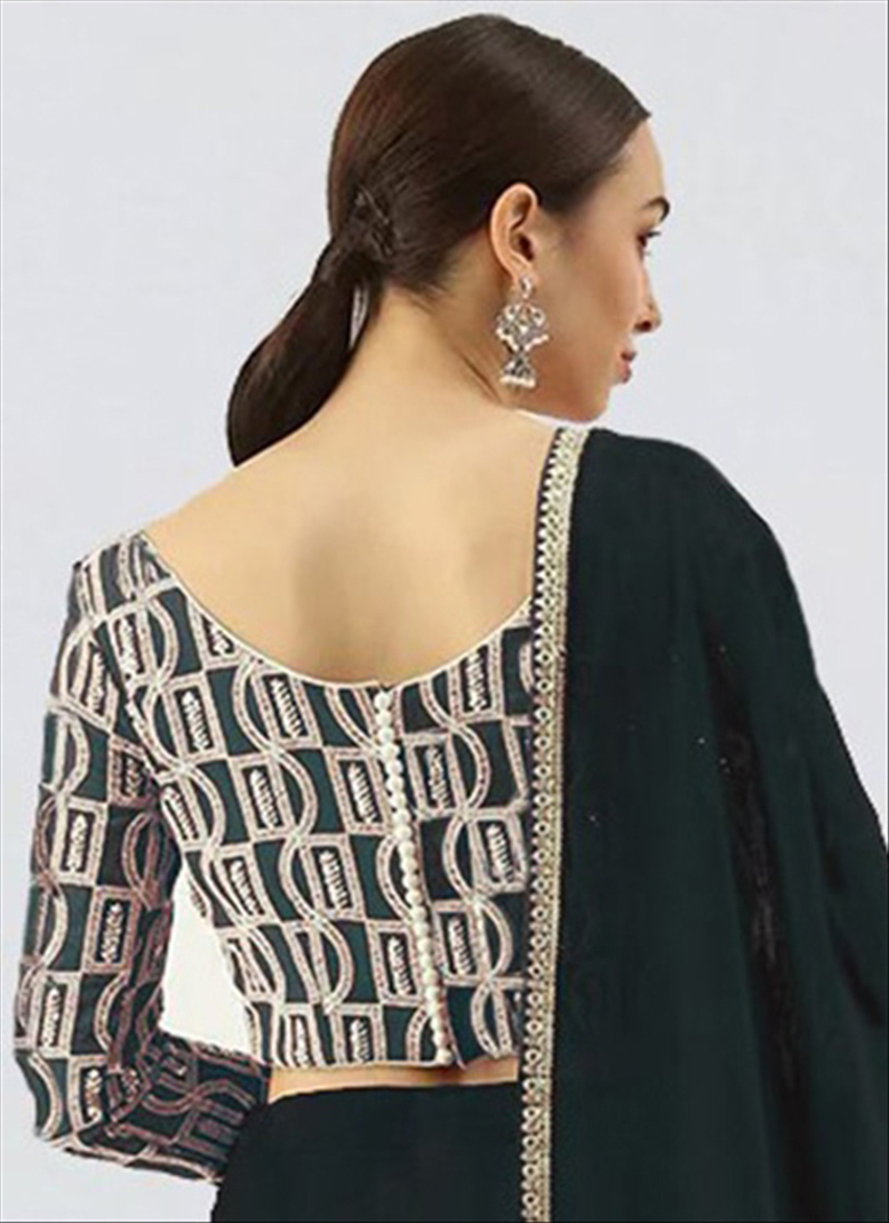 Buy Mehndi Green Embroidered Boat Neck Blouse Party Wear Online at Best