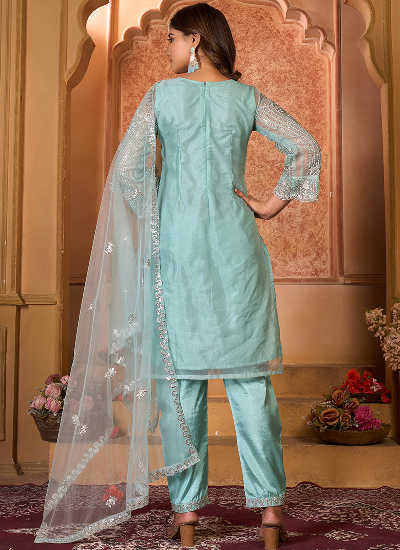 Buy Mint Green Sequins Embroidered Pakistani Suit Party Wear Online at