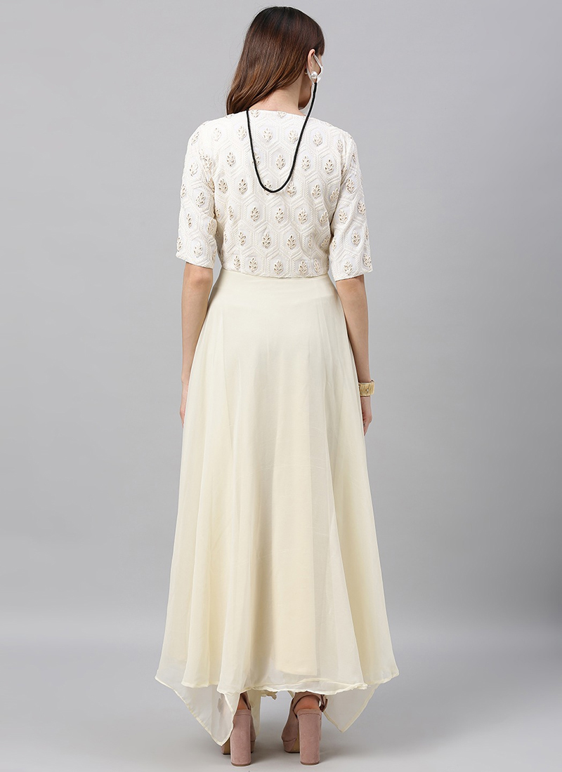 Shop Off White Embroidered Jacket Style Gown Festive Wear Online at ...