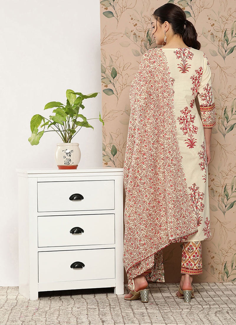 Off White Attractive Looking Readymade Pant Suit With Designer Embroidery Work
