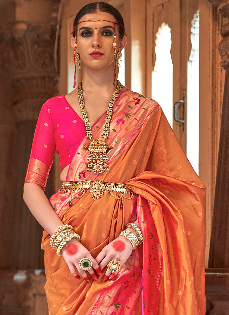 Orange Art Silk Zari Sarees SAMKNS5101199