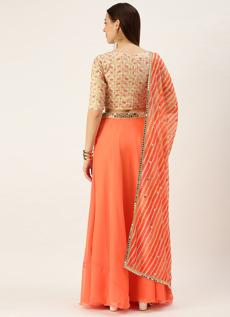 Buy Orange N White Embroidered Lehenga Set Festive Wear, Digital Print