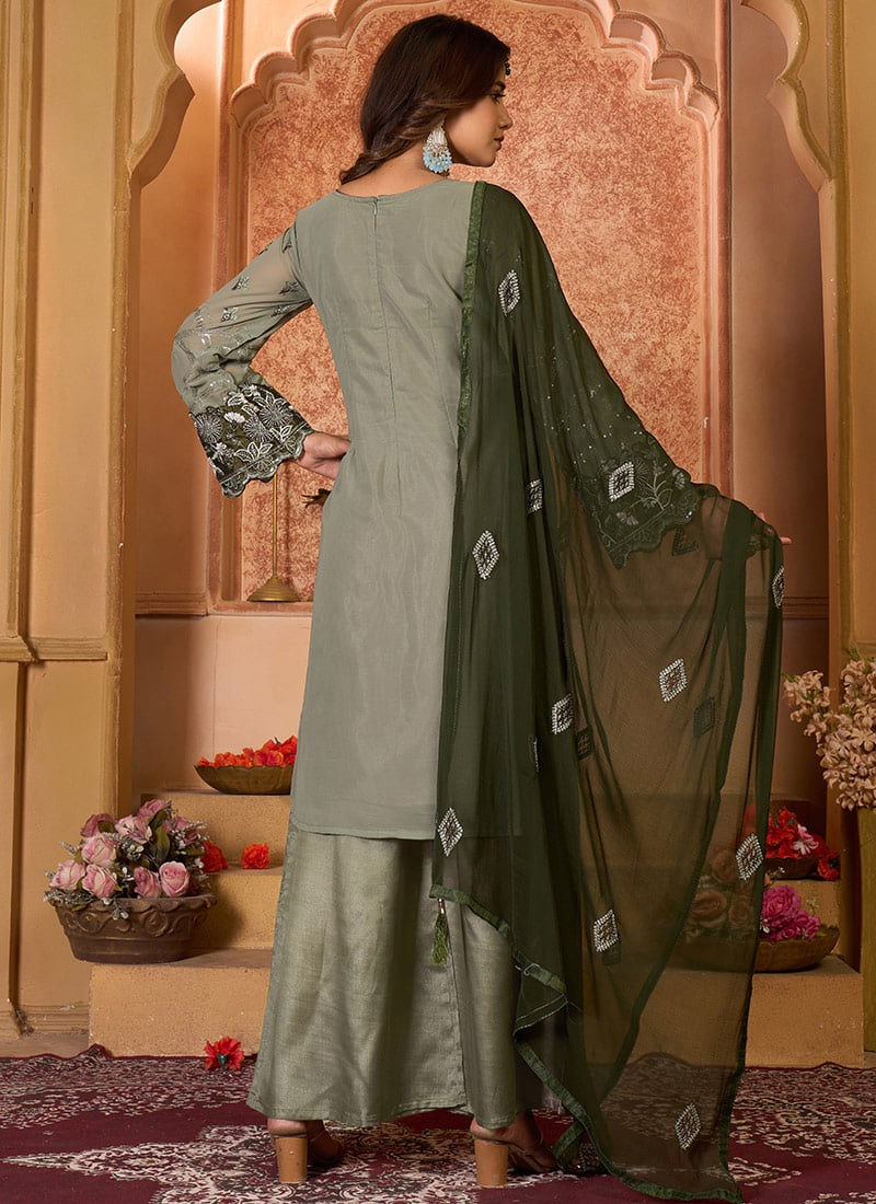 Sequins Embroidered Blue Pakistani Style Suit