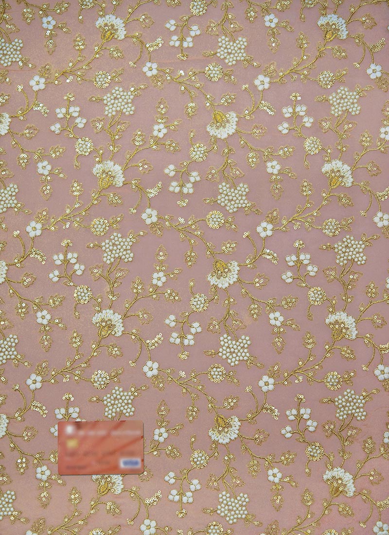 Buy Peach Viscose Embroidered Fabric, Embroidered, blended patterned Online Shopping EFUNLU52214