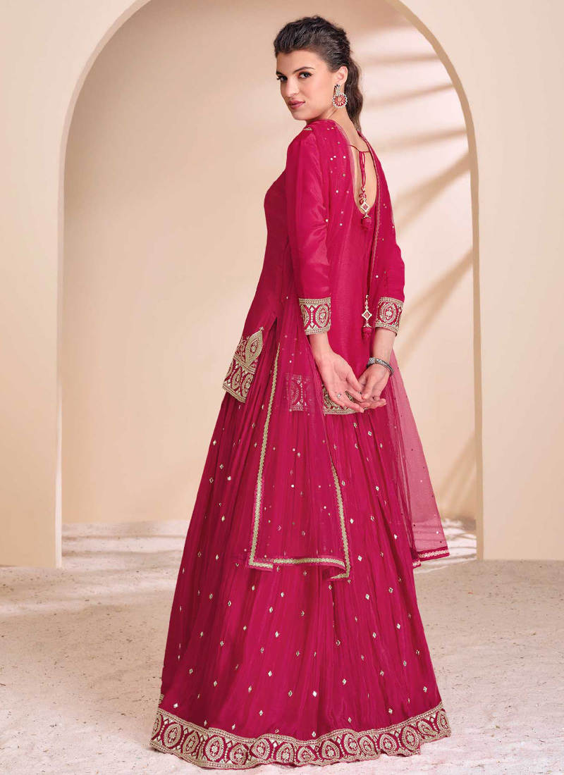 Hot Pink Chinnon Silk Embroidered Designer Lehenga Choli