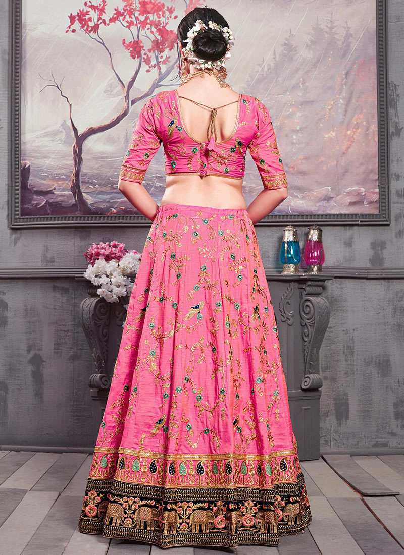 Buy Pink Embroidered Umbrella Lehenga, Embroidered, a line lehenga