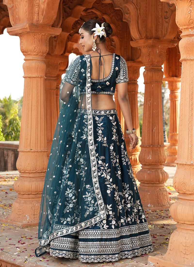 Rama Sequins & Zari Embroidered Wedding Lehenga Choli