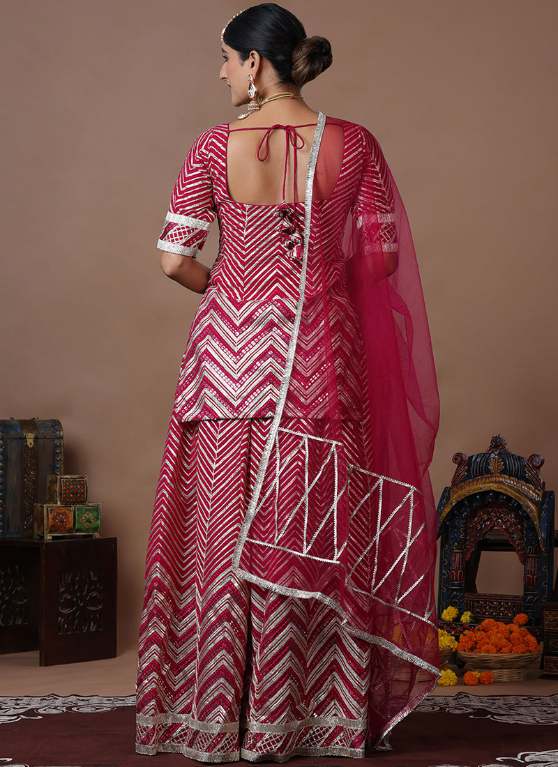 Rani Pink Readymade Chinon A-line Palazzo Suit