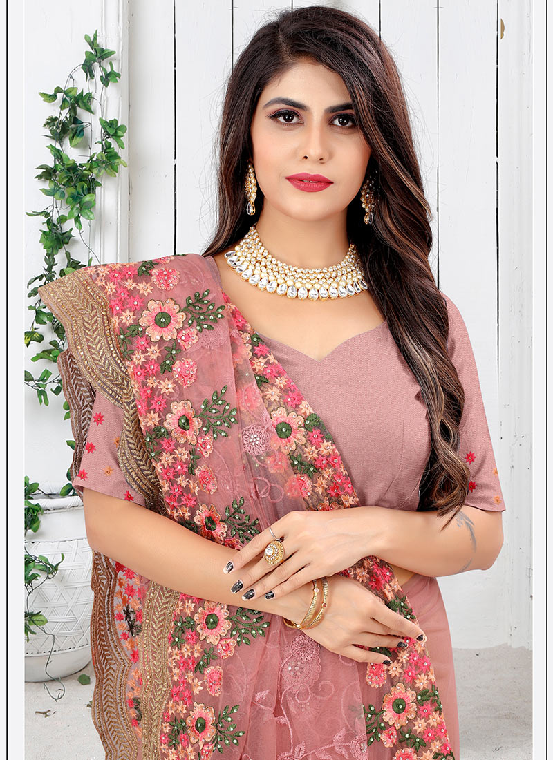 Buy Rouge Pink Net Thread Embroidery Saree Party Wear Online at Best