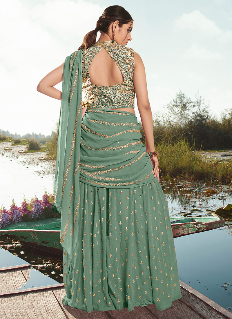 indo western saree with belt