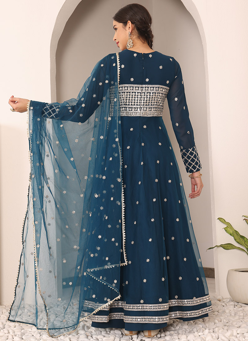 Elegant Teal Embroidered Anarkali Suit Set