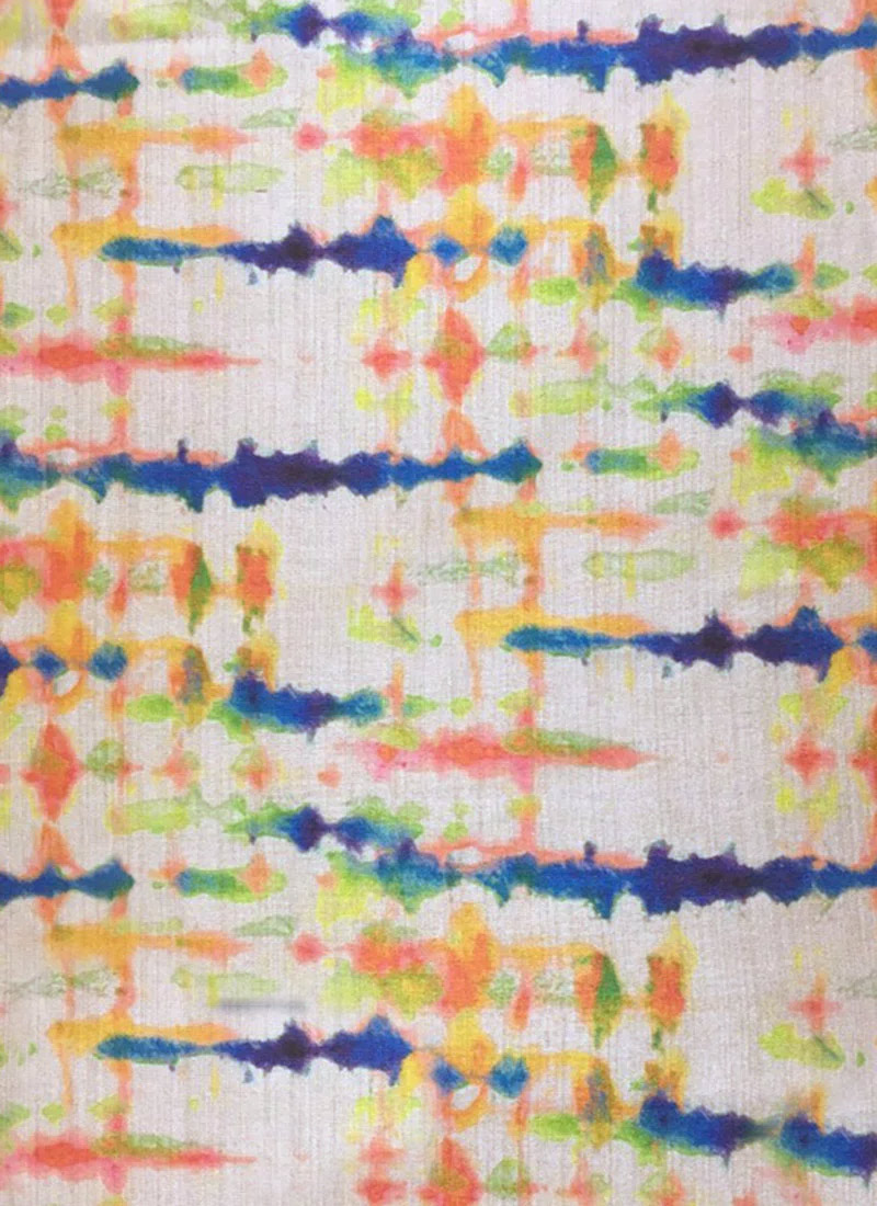 Buy White Printed Art Silk Fabric, Digital Print , Printed, blended patterned Online Shopping