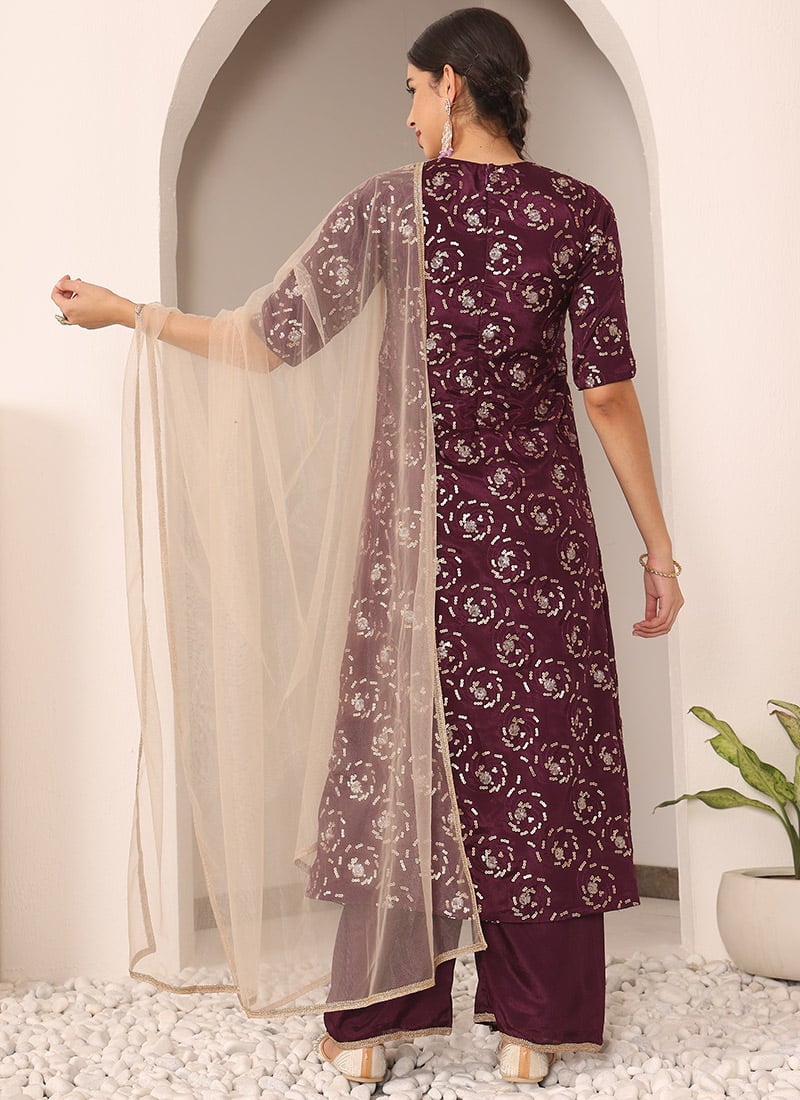 Plus Size Floral Embroidered Chinon Straight Suit Set With Dupatta main image 1