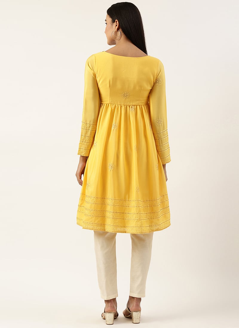 Yellow Embroidered Shantun Festive kurta main image 1
