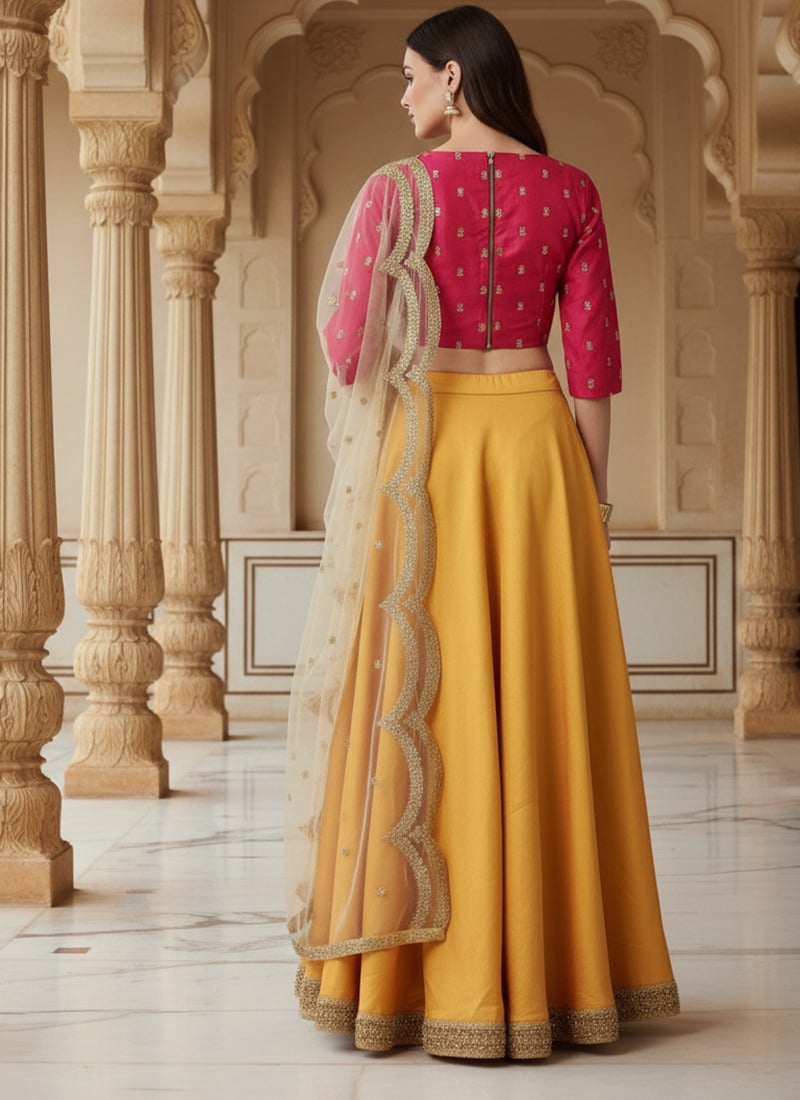 Yellow Heavy Embroidered Lehenga Set main image 0