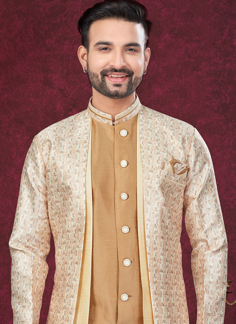 Talking Threads Eclipse Blue Silk Velvet Sherwani for Men | Wedding Wear