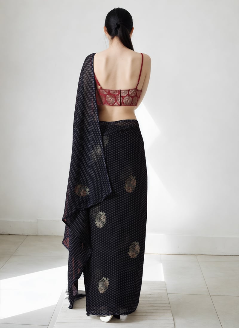 Black Classic Printed Saree – Breathable Fabric with Eye-Catching Prints Petite Sarees