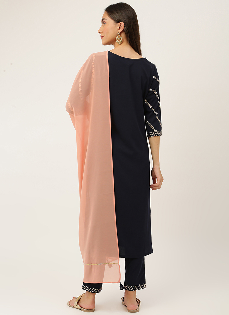 Buy Blue Faux Crepe Straight Pant Suit After Six Wear Online at Best