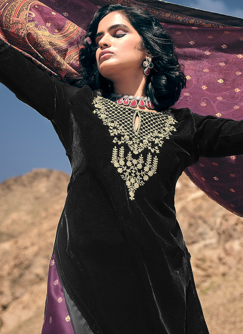Black Chanderi Silk Pant Suit main image 1