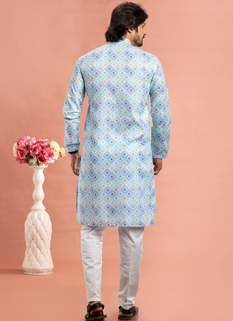 Embroidered Cotton Kurta with Pyjama main image 1