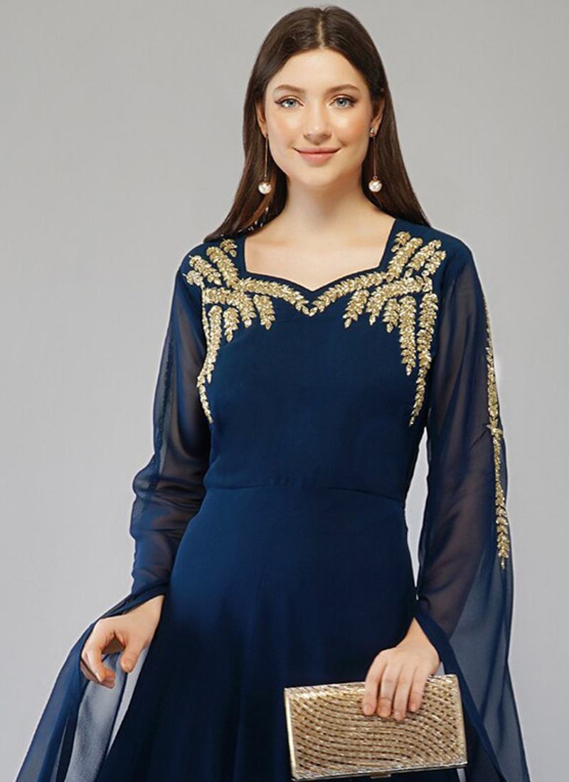 Navy Blue Kurta Brocade Churidar main image 0