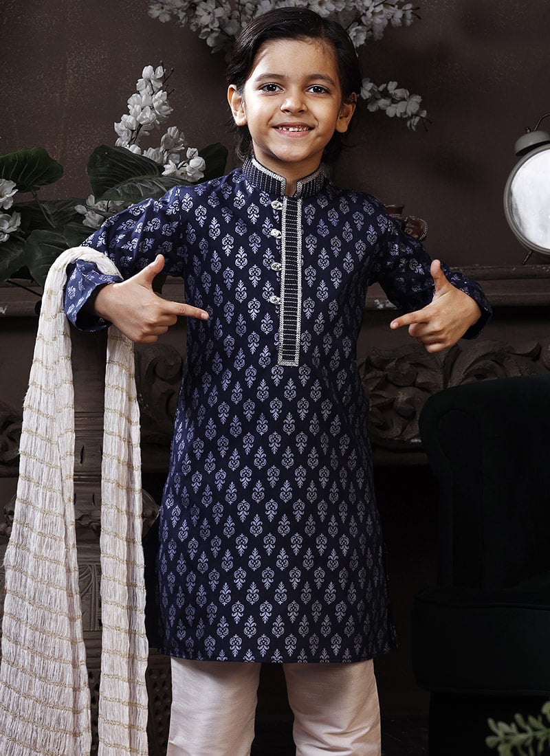 Boy - Black Kurta Cotton Blend With White Pyjama U2013 Keep It Desi